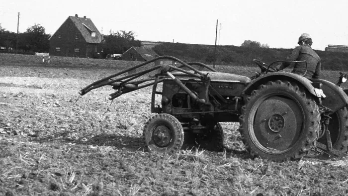 Framed Print : Farmers working in the fields in Muensterland on 10 Framed Print : Farmers working in the fields in Muensterland on 10