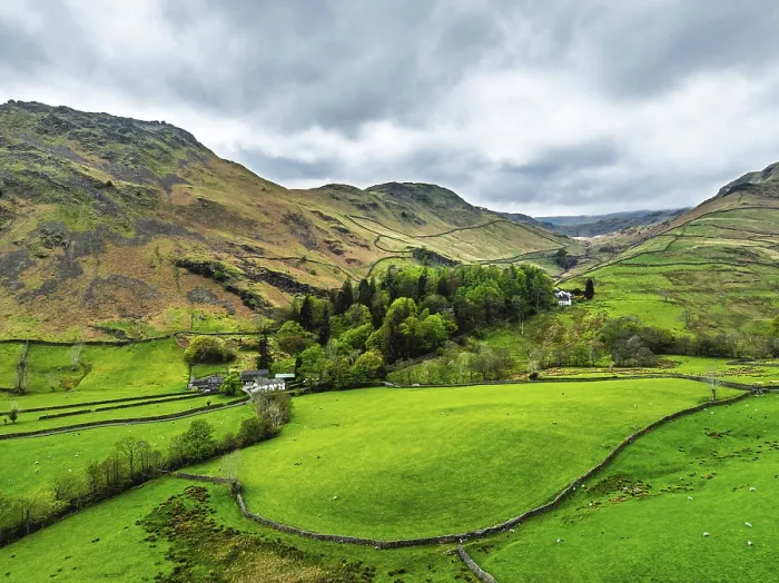 Framed Print : Farms and Mountains over road A591 from a drone Framed Print : Farms and Mountains over road A591 from a drone