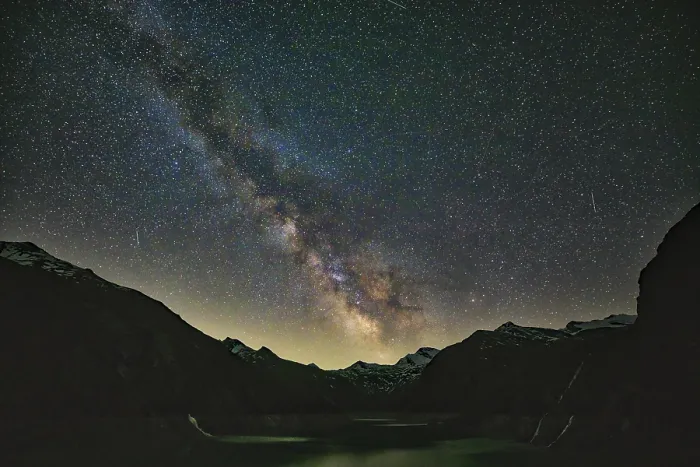 Framed Print : Fascinating Milky Way over a dark mountain panorama Framed Print : Fascinating Milky Way over a dark mountain panorama