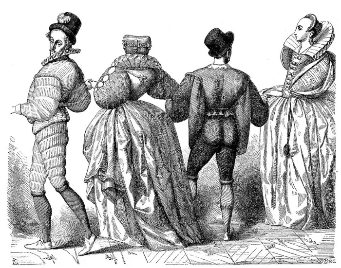 Framed Print : Fashion in 1584 in France, Men and Ladies Framed Print : Fashion in 1584 in France, Men and Ladies