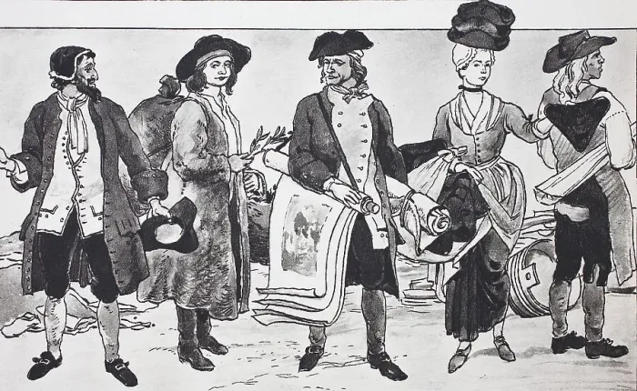 Framed Print : Fashion, clothing in Austria, Viennese merchants around 1775 Framed Print : Fashion, clothing in Austria, Viennese merchants around 1775