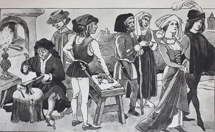 Framed Print : Fashion, historical clothing in Germany in the late Middle Ages Framed Print : Fashion, historical clothing in Germany in the late Middle Ages