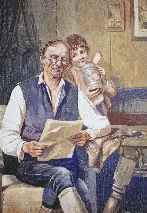 Framed Print : While the father is reading the newspaper