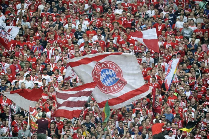 Framed Print : FC Bayern fan block with flags