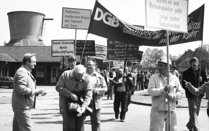 Framed Print : Fear of losing their jobs due to the merger of Hoesch AG with the Dutch steel company Hoogovens drove the steelworkers