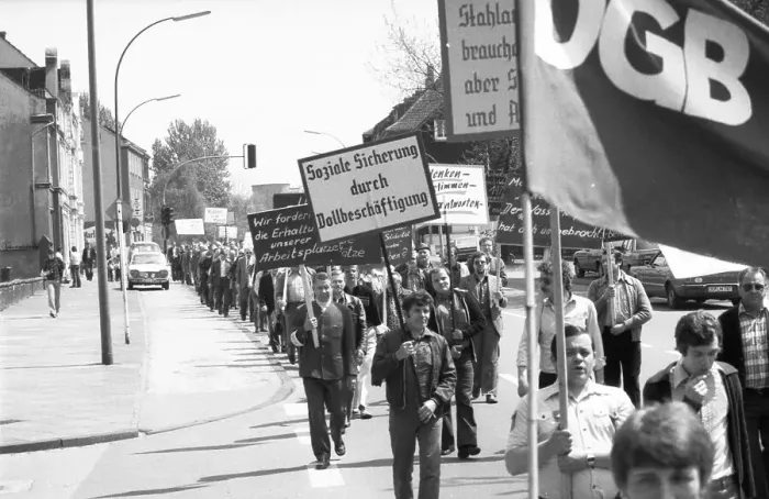 Framed Print : Fear of losing their jobs due to the merger of Hoesch AG with the Dutch steel company Hoogovens drove the steelworkers Framed Print : Fear of losing their jobs due to the merger of Hoesch AG with the Dutch steel company Hoogovens drove the steelworkers