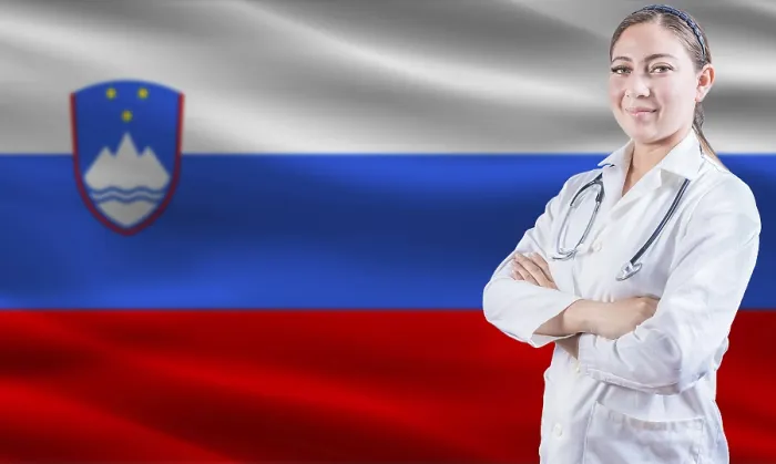 Framed Print : Female Doctor on Slovenian Flag