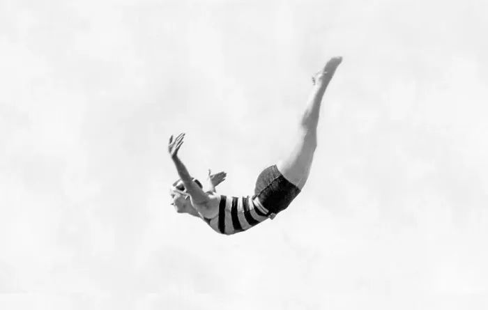 Framed Print : Female high diver, historical image, ca. 1928