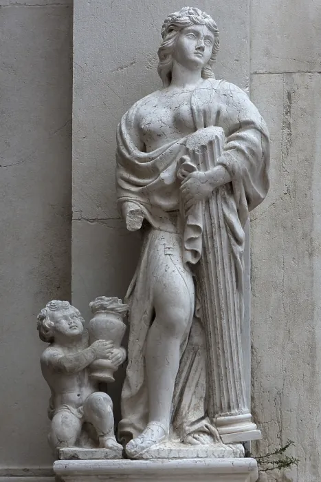 Framed Print : Female sculpture with a column in her arms Framed Print : Female sculpture with a column in her arms