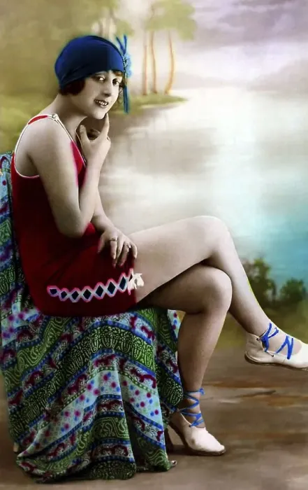 Framed Print : Female swimmer, young woman, postcard picture