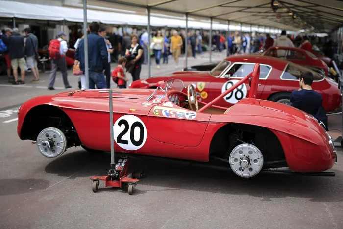Framed Print : Ferrari 166 MM from 1950, jacked up without wheels