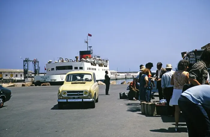 Framed Print : Ferry Mons Calpe of London, built in 1954, passengers waiting to embark, harbour of Tangier, Morocco, North Africa 1971, Africa