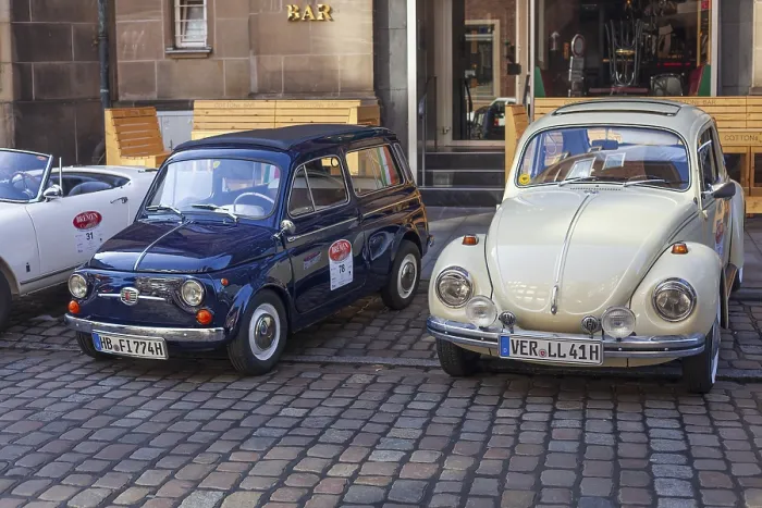 Framed Print : Fiat 500 and VW Beetle 1302 classic car at a classic car meeting Framed Print : Fiat 500 and VW Beetle 1302 classic car at a classic car meeting