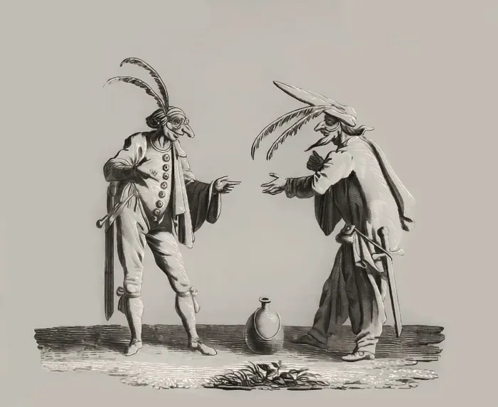 Framed Print : Figures from Prinzessin Brambilla, a novel by E. T. A. Hoffmann, 1776 - 1822, German Romantic author of fantasy and horror, digitally edited after Jacques Callot
