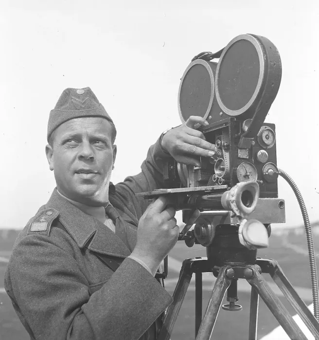 Framed Print : Filming in the 1940s Framed Print : Filming in the 1940s