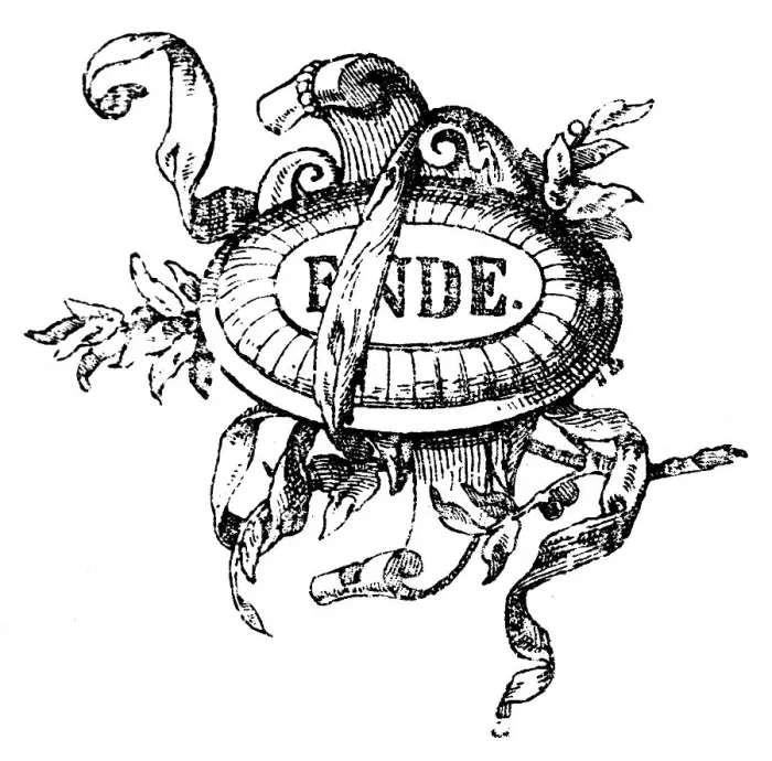 Framed Print : Finis or the end of the book, inscription in an oval frame