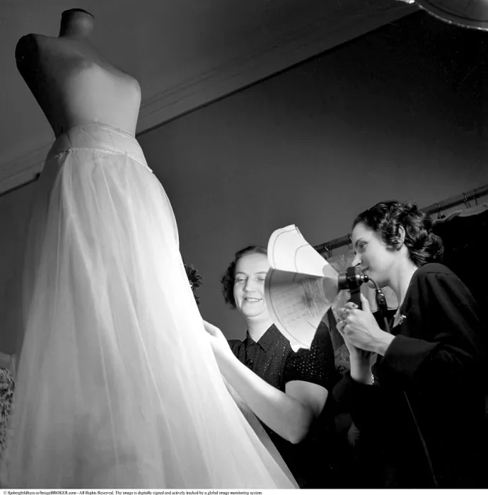 Framed Print : Finishing the fashionable evening dress 1948