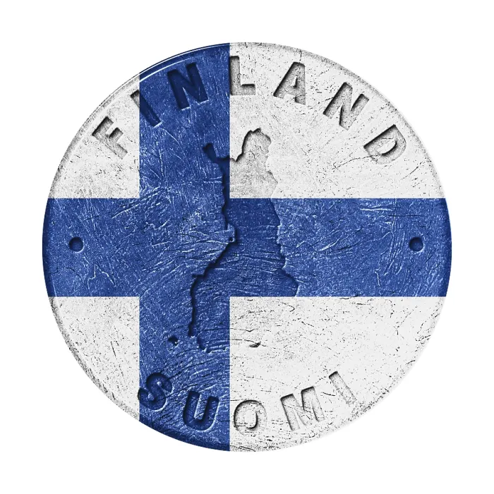 Framed Print : Finland Flag Button with Map, Retro Style Framed Print : Finland Flag Button with Map, Retro Style