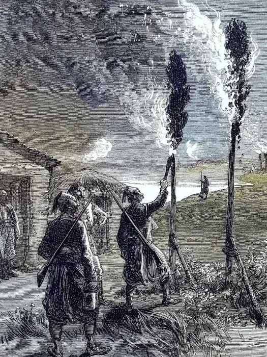 Framed Print : Fire signals of the Turks on the banks of the Danube