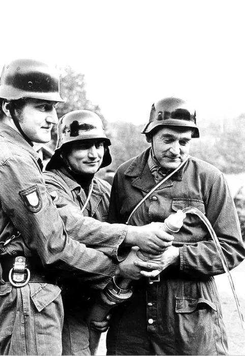 Framed Print : Firefighters with hose, ca. 1970s