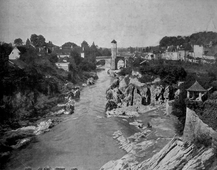 Framed Print : One of the first autotype photographs of La Gave de Pau River
