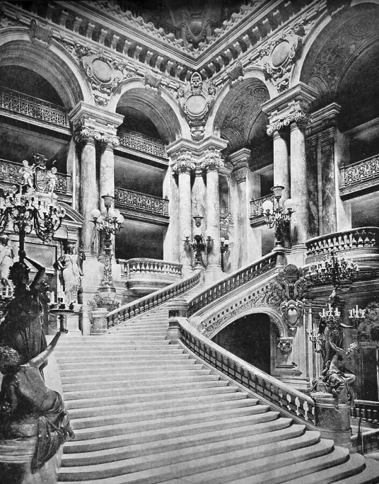 Framed Print : One of the first autotype photographs of the staircase of the Opera in Paris