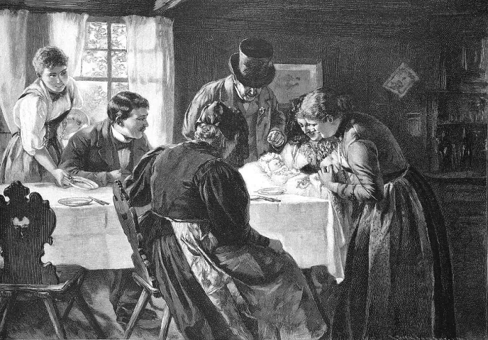 Framed Print : The first-born, Anne Baebi Jowaeger sits at the table with the assembled family