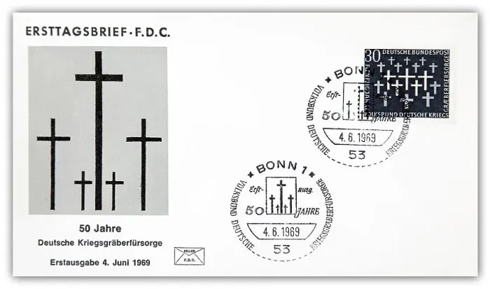 Framed Print : First day cover, 50 years of the German War Graves Commission Framed Print : First day cover, 50 years of the German War Graves Commission