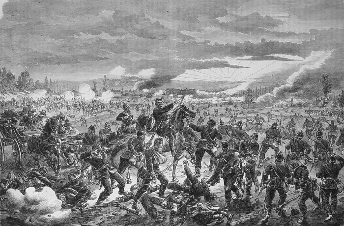 Framed Print : The first Prussian Division during battle near Bange