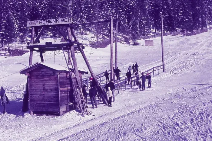 Framed Print : The first ski lift in Achenkirch (today Christlum)