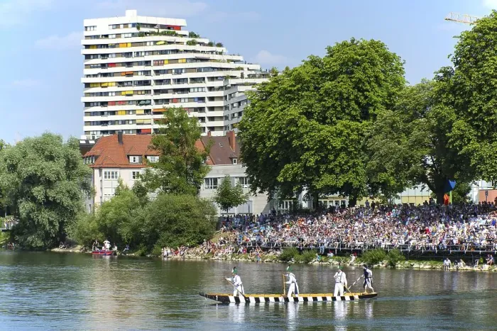 Framed Print : Fischerstechen on the Danube, old custom in Ulm