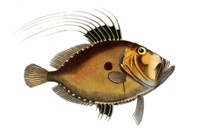 Framed Print : Fish, Fish, Fish genus from the Zeidae family, Zeus faber, the sunfish, The Doree, Historical, digitally restored reproduction from a 19th century original, Record date not stated Framed Print : Fish, Fish, Fish genus from the Zeidae family, Zeus faber, the sunfish, The Doree, Historical, digitally restored reproduction from a 19th century original, Record date not stated