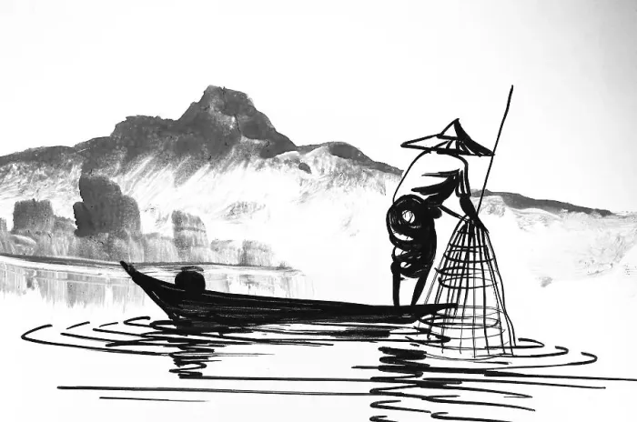 Framed Print : Fisherman on the Lake, Historic Landscape in Southeast Asia Framed Print : Fisherman on the Lake, Historic Landscape in Southeast Asia