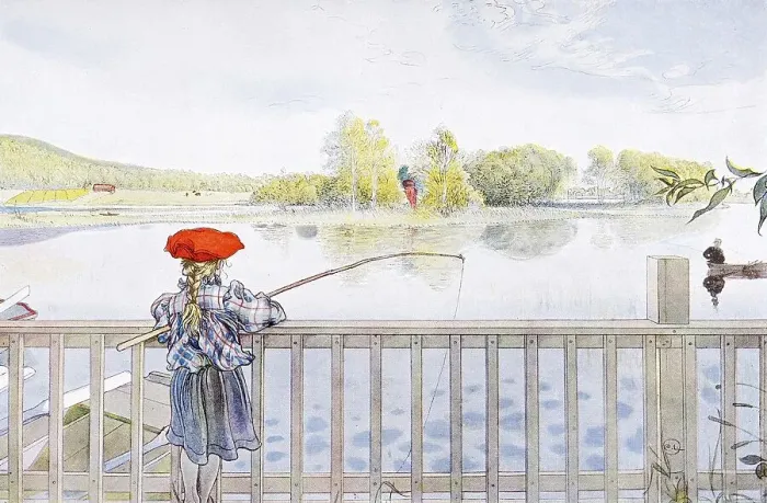 Framed Print : Fishing, illustration in The House in the Sun by Carl Larsson Framed Print : Fishing, illustration in The House in the Sun by Carl Larsson