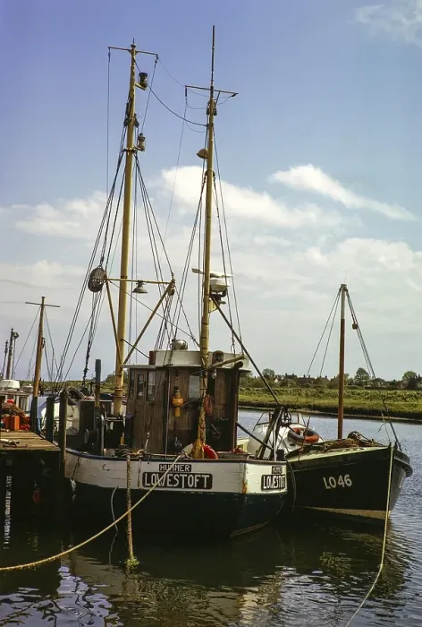 Framed Print : Fishing trawler lobster from Lowestoft at moorings on River Blyth, Southwold, Suffolk, England, Uk June 1975 Framed Print : Fishing trawler lobster from Lowestoft at moorings on River Blyth, Southwold, Suffolk, England, Uk June 1975