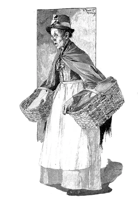 Framed Print : Fishmonger with two baskets, 1880 Framed Print : Fishmonger with two baskets, 1880