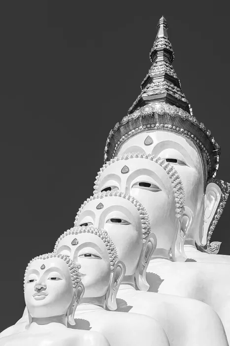 Framed Print : Five-headed Buddha statue, black and white photo Framed Print : Five-headed Buddha statue, black and white photo