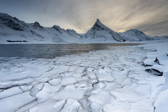 Framed Print : Fjord with ice floes in winter