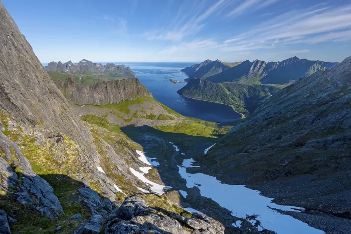 Framed Print : Fjord and mountains, hike to Keipen mountain