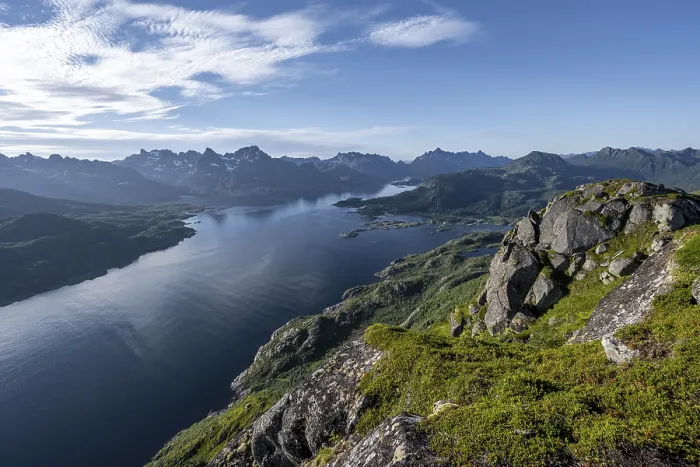 Framed Print : Fjord Raftsund and mountains, view from the top of Dronningsvarden or Stortinden Framed Print : Fjord Raftsund and mountains, view from the top of Dronningsvarden or Stortinden