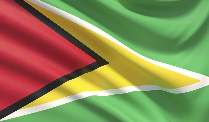 Framed Print : Flag of Guyana. Waved highly detailed fabric texture Framed Print : Flag of Guyana. Waved highly detailed fabric texture