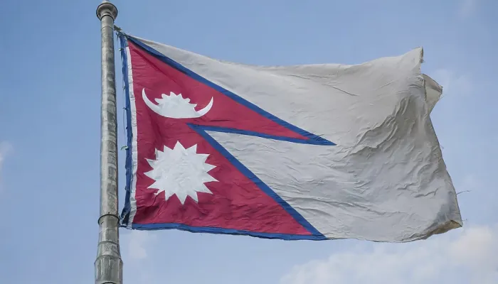 Framed Print : The flag of Nepal, fluttering in the wind