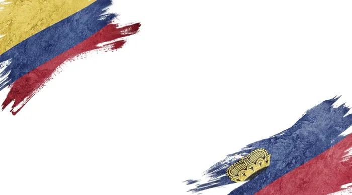 Framed Print : Flags of Colombia and Liechtenstein on white background