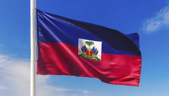 Framed Print : Flags, the national flag of Haiti flutters in the wind