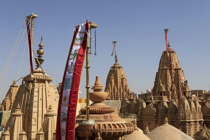 Framed Print : Flags and detail reliefs on rooftops of Jain temple in Jaisalmer Framed Print : Flags and detail reliefs on rooftops of Jain temple in Jaisalmer