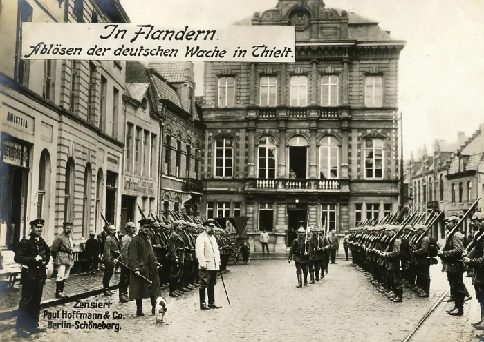 Framed Print : In Flanders. Relieving the German guard in Thielt Framed Print : In Flanders. Relieving the German guard in Thielt
