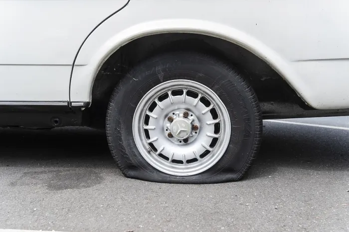Framed Print : A flat tyre on a car, Wuppertal, Germany