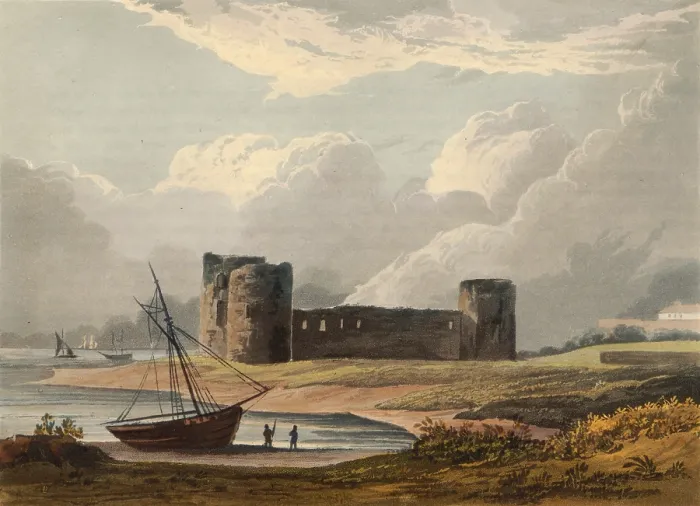 Framed Print : Flint castle around 1840, castle ruins in Flintshire in Wales