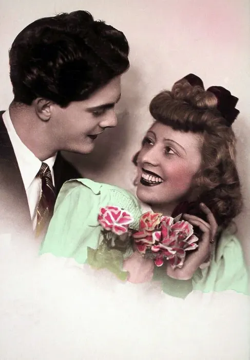 Framed Print : Flirt, woman smiles at a man, 1920s