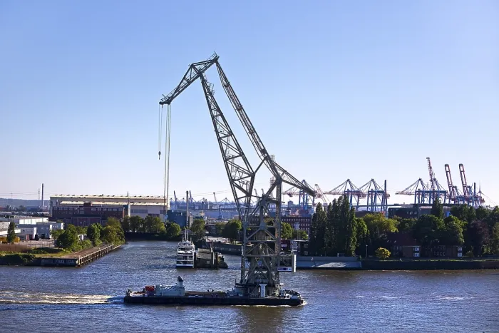 Framed Print : Floating crane HHLA III in the Port of Hamburg